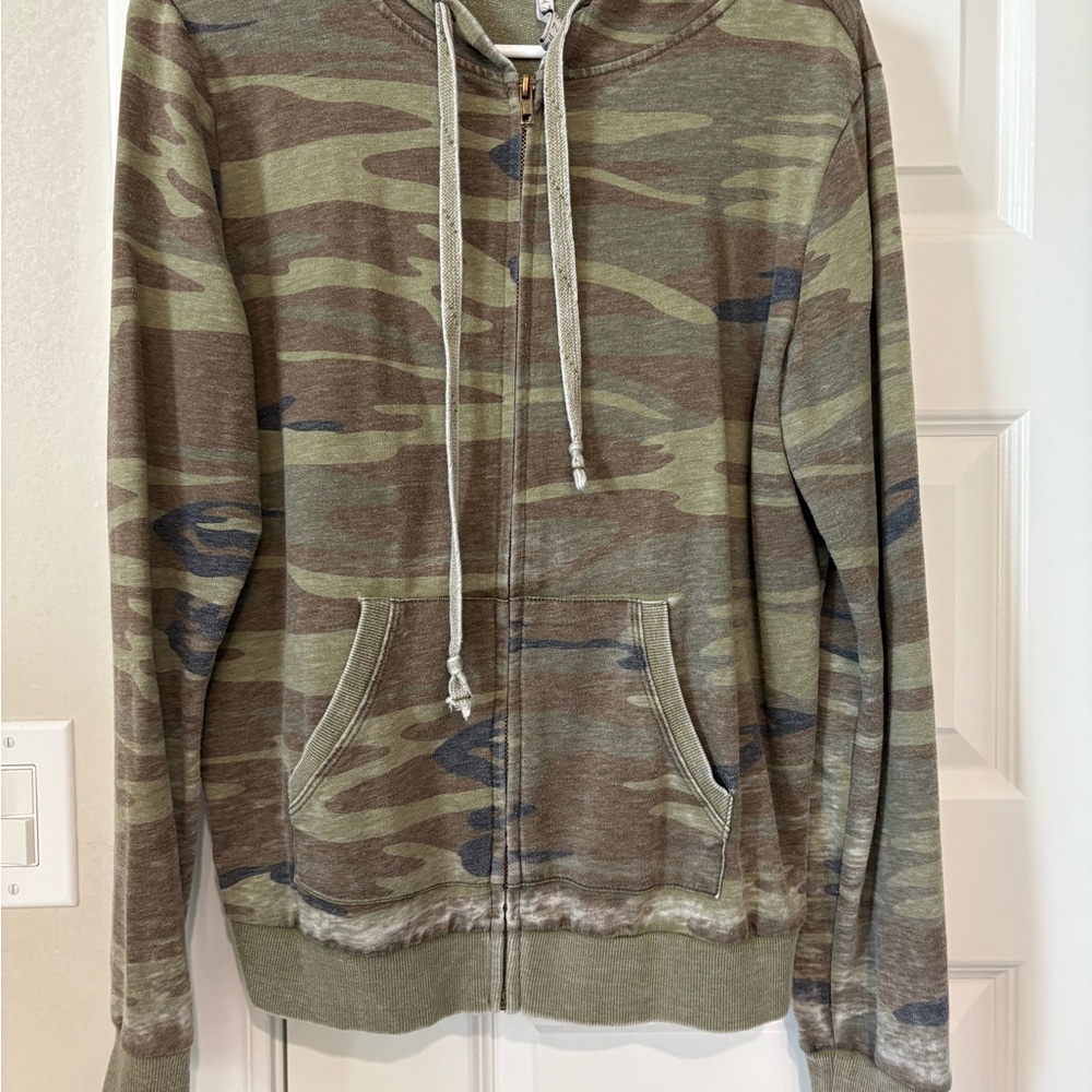 Z Supply Camo Zip Hoodie in Olive and Brown